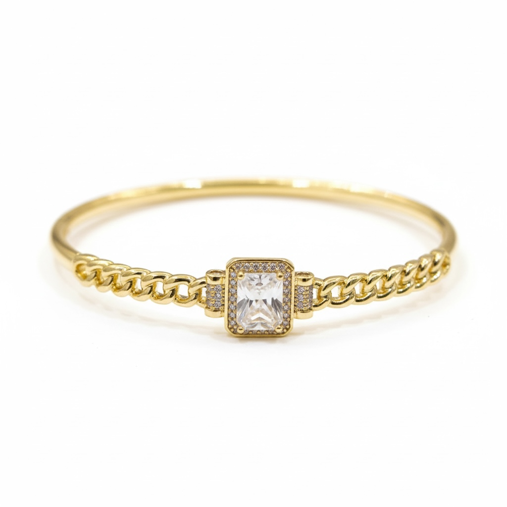 Bracelet jonc doré pierre carrée élégante