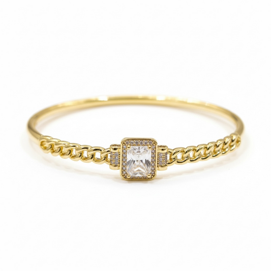 Bracelet jonc doré pierre carrée élégante
