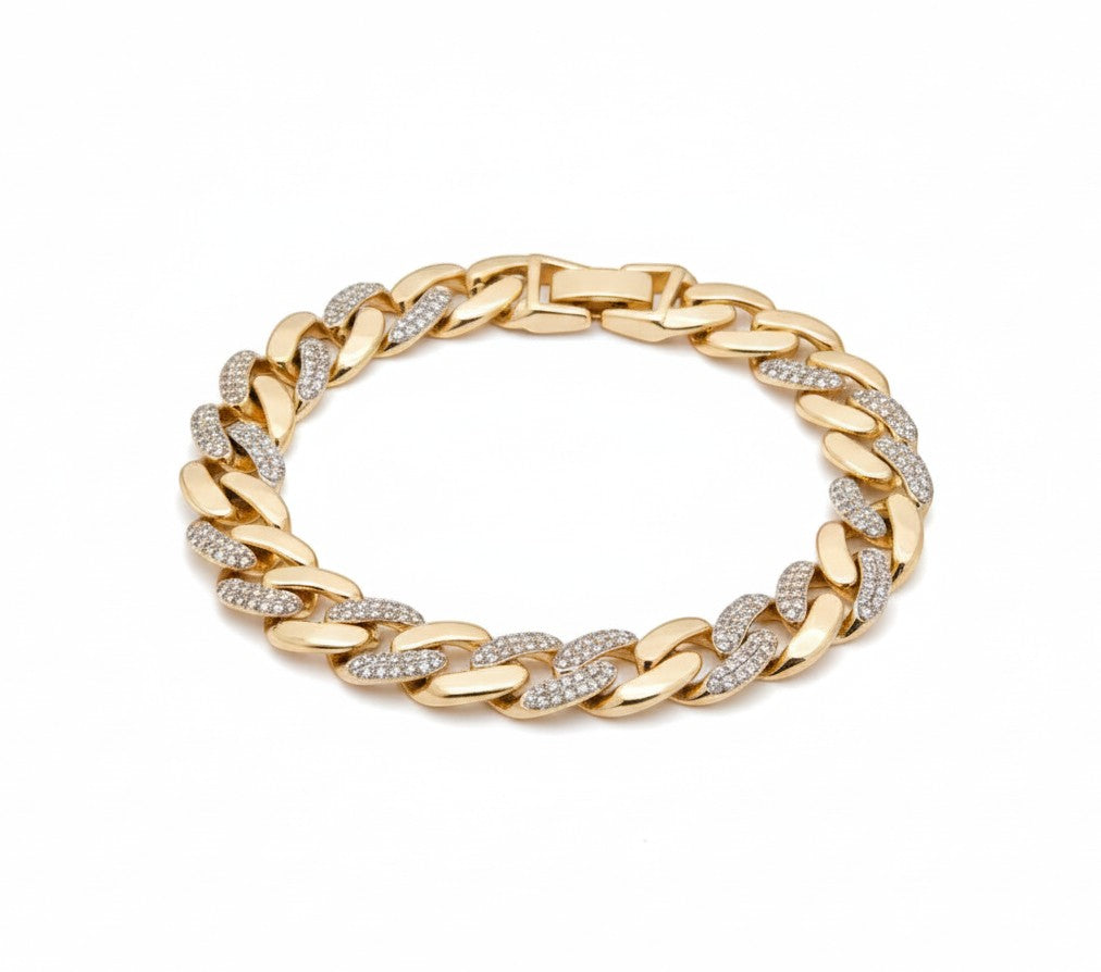 ANIBA JEWELS gold plated Cuban link bracelet with pave crystal inlay, 8-inch