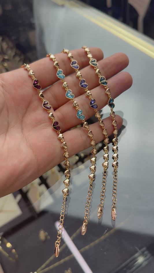 Bracelet Cœurs Cristal – Acier Inoxydable Doré | 4 Couleurs