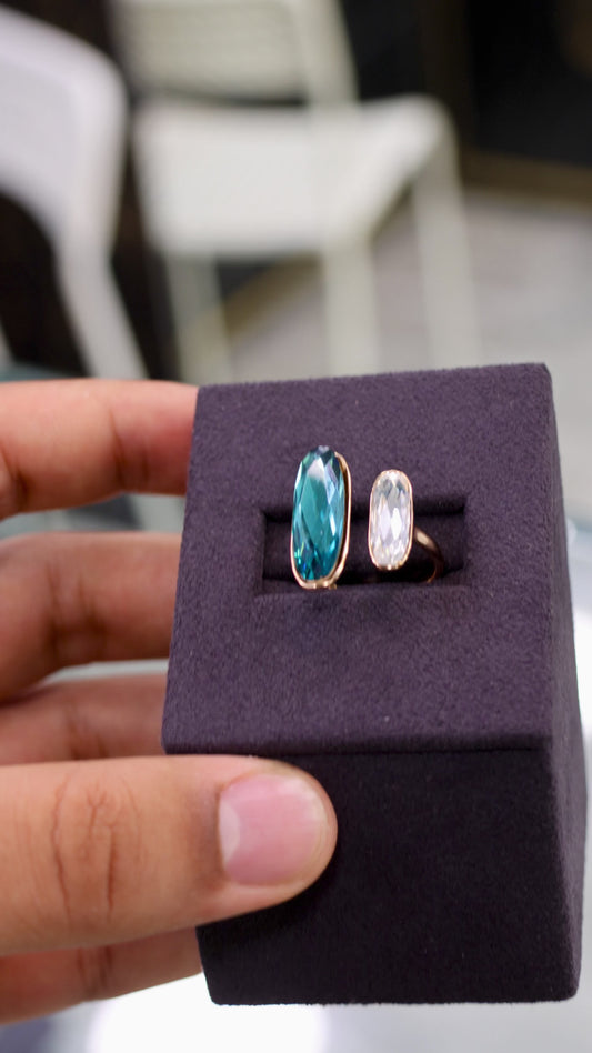 Bague Duo Cristal – Bleu Émeraude & Cristal Éclat